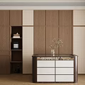 Modern Luxury Walk-in Closet Interior Design With Wooden Wardrobes Drawer Cabinet And Decorative Vase