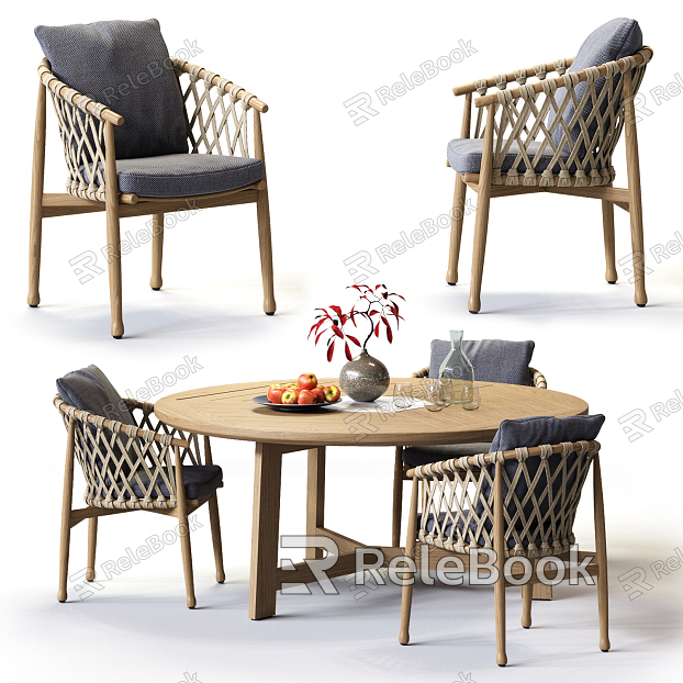 Nordic Dining Table and Chair Combination Bamboo Dining Table and Chair Combination model