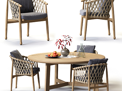 Nordic Dining Table and Chair Combination Bamboo Dining Table and Chair Combination model