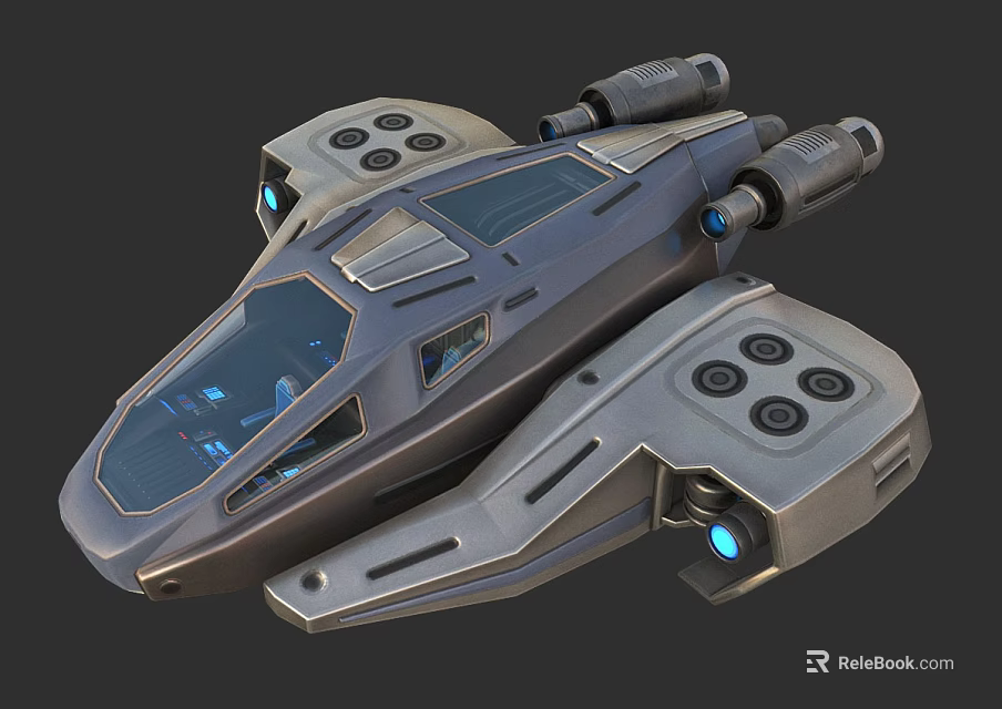 Futuristic Sci Fi Spacecraft Featuring Advanced Cockpit Blue Lights And Metallic Design 3d model 