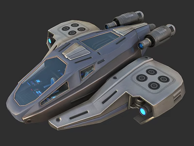 Futuristic Sci Fi Spacecraft Featuring Advanced Cockpit Blue Lights And Metallic Design 3d model