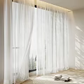 White Sheer Curtains Partially Drawn With Light Filtering Through And Trees Outside Window