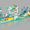 Milk Powder Mall Counter with Cartoon Sheep Panda Balloons Trees and Little House