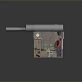 Small Room Interior With Large Pipes Bookshelf Desk Chair Checkerboard Floor And Arcade Machine