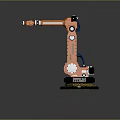 Orange Industrial Robotic Arm With Mechanical Joints Blue Cables And Stable Base