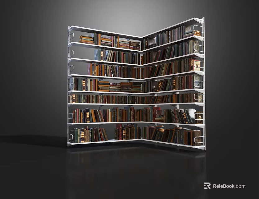 Corner Bookshelf With Multiple Shelves Filled With Various Books For Home Library 3d model 