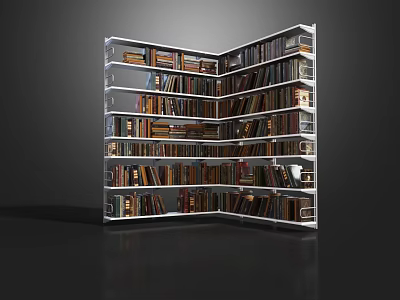 Corner Bookshelf With Multiple Shelves Filled With Various Books For Home Library 3d model