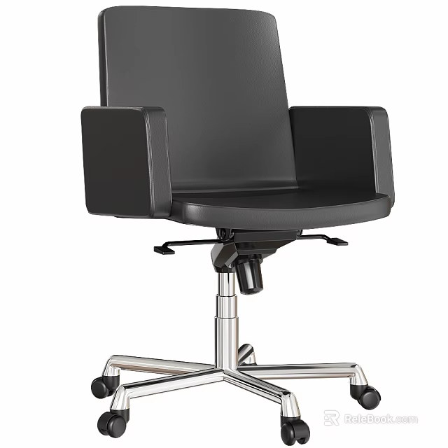 Modern Black Office Chair With Padded Armrests And Metal Base Wheels 3d model 