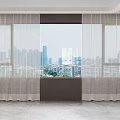 Elegant Beige Curtains With Sheer Panels For Large Window Urban Skyline View