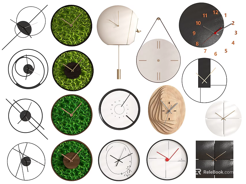 Stylish Modern Wall Clocks Featuring Various Designs Materials And Colors For Home Decor 3d model 