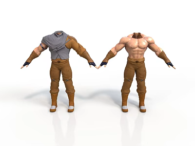 Man 3D Models With Different Outfits Brown Pants Black Wrist Guards And Boots 3d model