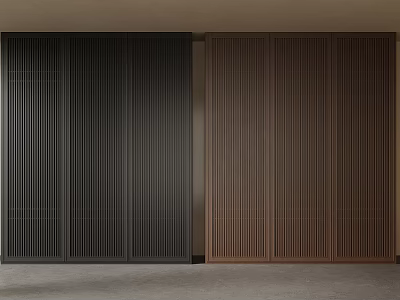 Modern Minimalist Wardrobe Interior Design With Black and Brown Vertical Stripes Panels 3d model