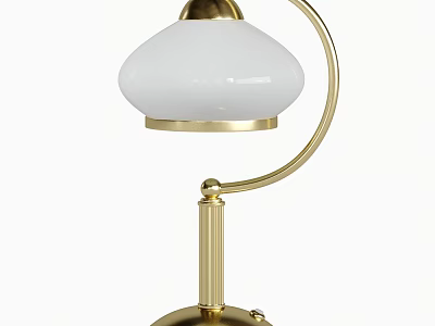 Elegant Modern Table Lamp With Brass Curved Arm And White Glass Shade Design 3d model