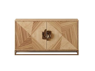 Wooden Sideboard With Geometric Chevron Pattern Metal Handle And Sleek Base 3d model