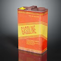 Red And Yellow Gasoline Can With Brown Lid Handle Two Gallons Flammable Warning Label