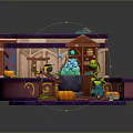 Enchanted Magic Workshop Scene With Cauldron Pumpkins Magic Books And Plants 3d model