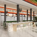 Modern Bakery Restaurant Interior With Green Orange Decor Tables Chairs And Counter