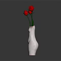 Pink Human Body Shaped Vase With Two Red Roses Floral Arrangement