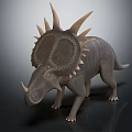 Realistic Triceratops 3D Model with Spiked Frill and Horns Standing on Dark Background