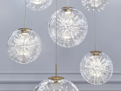 Modern Transparent Glass Sphere Pendant Lights With Golden Base And Bright Illumination 3d model