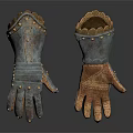 Pair of Medieval Leather Metal Gloves With Rivets Stitching And Armor Accents