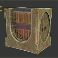 Industrial Vintage Equipment with Cube Design Wooden Metal Ornate Frame Circular Openings and Windows