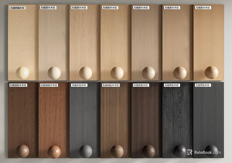 Various Colored Wooden Wall Panels With Decorative Balls And Color Samples 3d model 