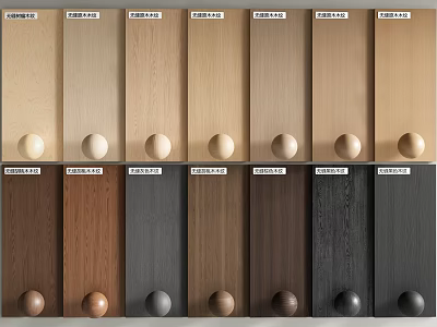 Various Colored Wooden Wall Panels With Decorative Balls And Color Samples 3d model
