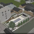 Traditional Chinese Villa With Gray Tile Roof Red Brick Walls Front Courtyard And Sunny Day