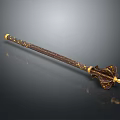 Decorative Ancient Weapon Staff With Elaborate Carved Patterns And Golden Accents