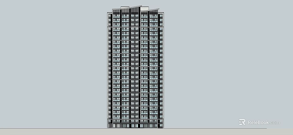 Modern High Rise Residential Building Exterior With Regular Window Structure 3d model 