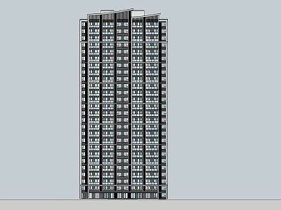Modern High Rise Residential Building Exterior With Regular Window Structure 3d model