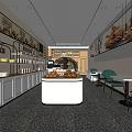 Elegant Modern Dessert Shop Interior With Pastry Displays White Counter And Green Chairs