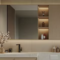 Modern Bathroom Interior Design With Large Mirror Wooden Cabinets Sink And Cotton Branches