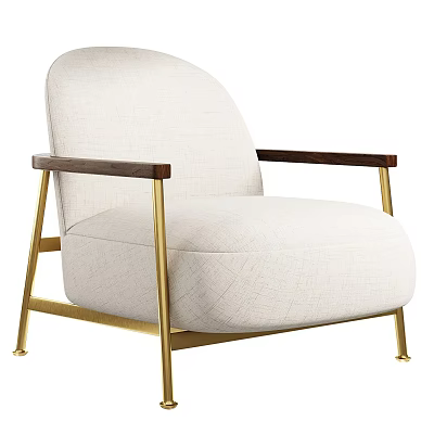 Modern Elegant Single Sofa With Beige Fabric Dark Wooden Armrests And Golden Metal Legs 3d model