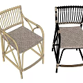 Natural And Black Rattan Leisure Chairs With Armrests And Woven Seats