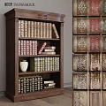 Elegant Sofa Set With Dark Wooden Bookshelf Various Books Vase And Ornate Chest Wall