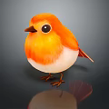 Adorable Orange and White Bird with Big Black Eyes Standing on Dark Surface Showing Reflection