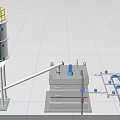 Industrial Equipment Configuration with Large Storage Tank Yellow Guardrail Piping System Valves and Control Panel
