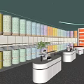 Modern Specialty Store Interior With Colorful Display Shelves And Comfortable Seating Area