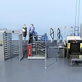 Public Facilities Security Checkpoints With Revolving Turnstiles Staff And Metal Detectors For Entry Control