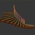 Elegant Spiral Staircase With Wooden Steps And Curved Metal Railings