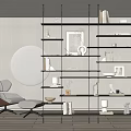 Modern Bookshelf Partition Storage Rack Partition Ornaments Leisure Chair Book Wall Lamp 3d model