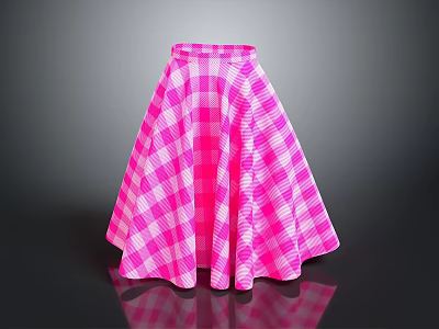 Pink And White Plaid Flared Skirt Stylish Women's Casual Fashion Wear 3d model