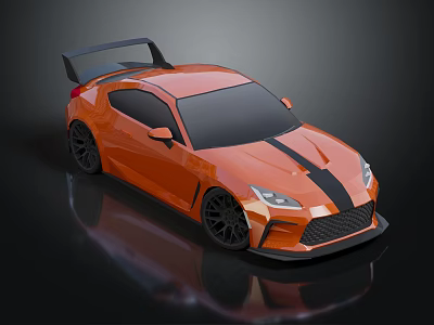 Orange Sports Car with Black Stripes Rear Spoiler Black Wheels and Aerodynamic Design 3d model