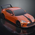 Orange Sports Car with Black Stripes Rear Spoiler Black Wheels and Aerodynamic Design