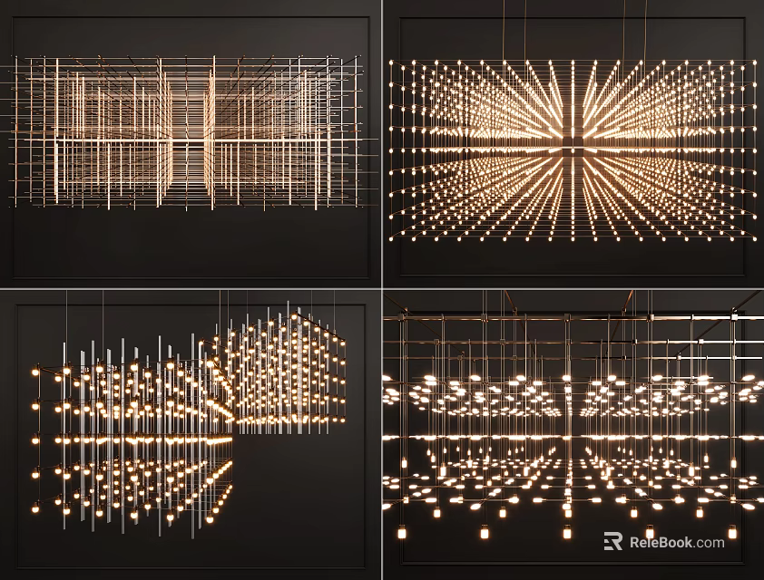 Modern Geometric Chandeliers With Linear And Radial Structures For Contemporary Lighting Design 3d model 