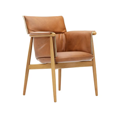 Brown Leather Leisure Chair With Light Wooden Frame And Modern Minimalist Design 3d model