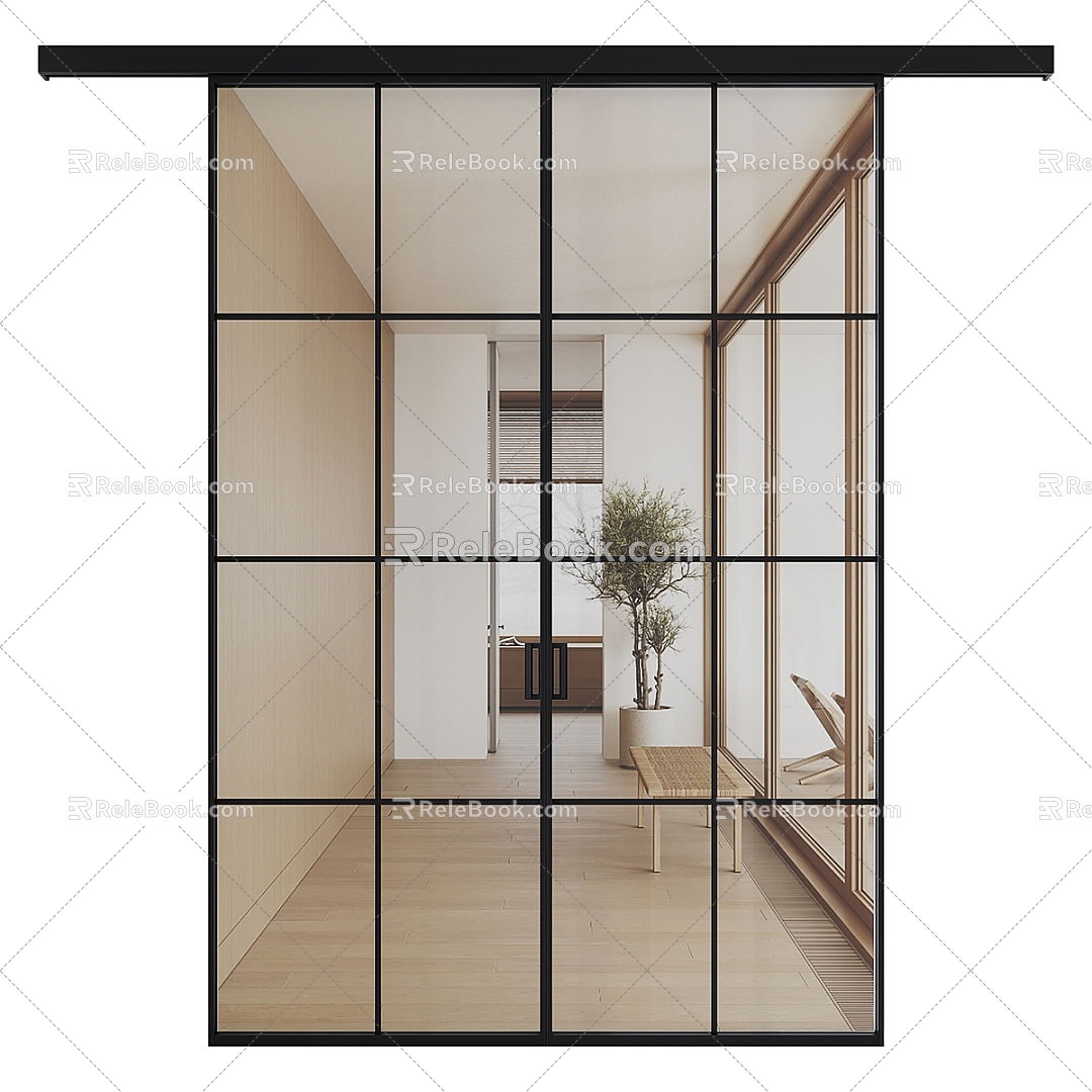 Modern Upper Rail Sliding Door Kitchen Door Balcony Door Barn Door Glass Door 3d model