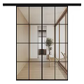 Modern Interior Sliding Glass Doors With Wooden Frame And Indoor Plant Design